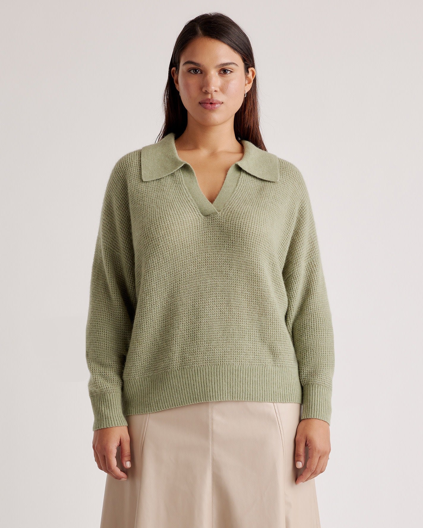 Baby Alpaca-Wool Waffle Stitch Polo Sweater