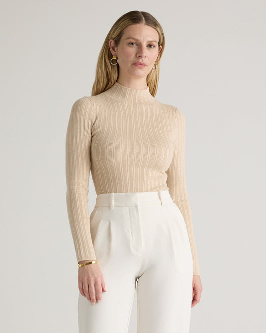 Cotton Cashmere Ribbed Turtleneck Bodysuit