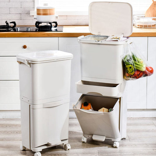 73 cm H White Rubbish Dustbin Recycling Bin Rubbish Trash Home Kitchen