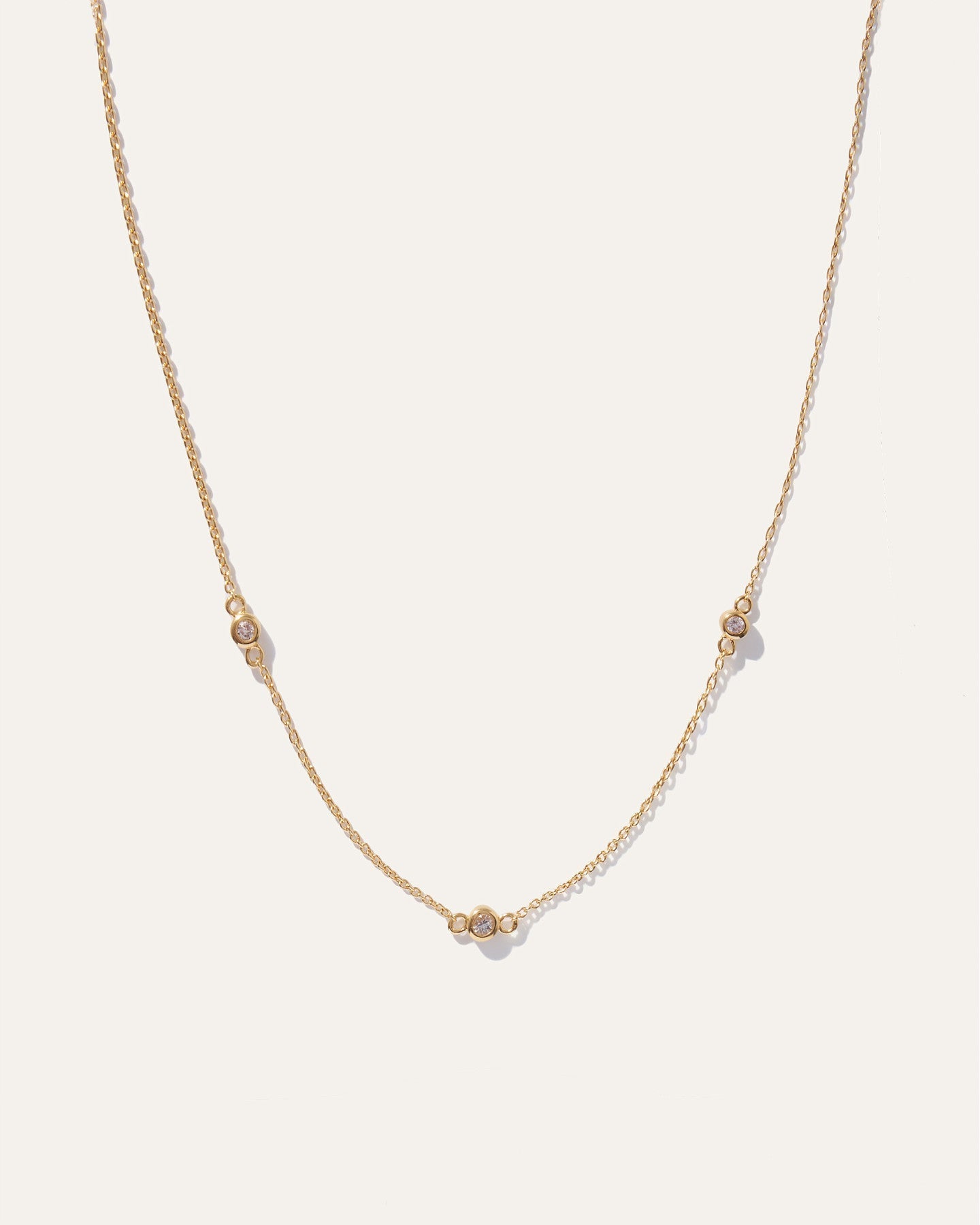 White Sapphire Triple Station Bezel Necklace