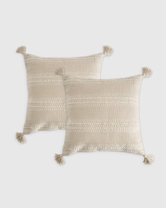 Woven Stripe Tassel Pillow Cover - Set of 2