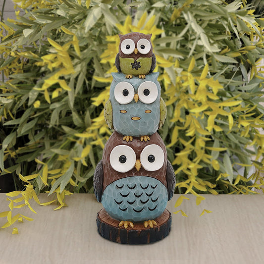 18" Stacking Owls Polyresin Garden Statue, Multicolor