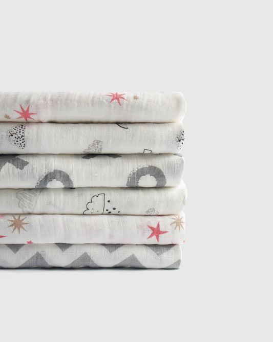 100% Cotton Muslin Swaddle 6-Pack
