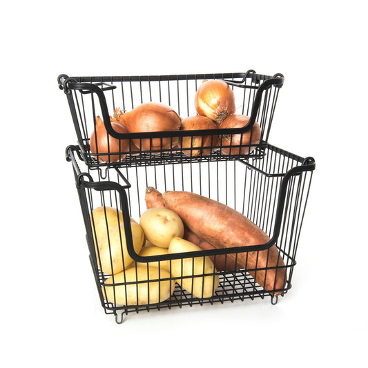 Black Stackable Wire Baskets - Set of 2