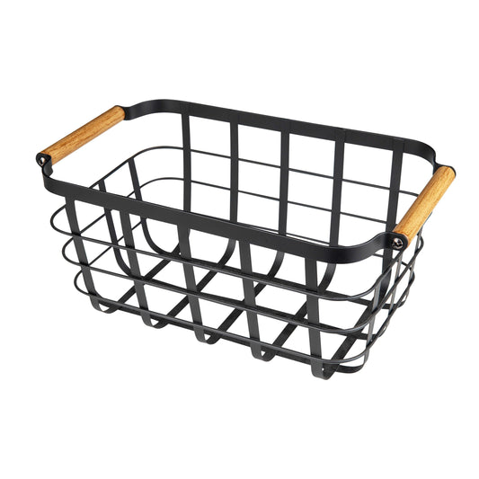 Black Storage Basket with Bamboo Handle