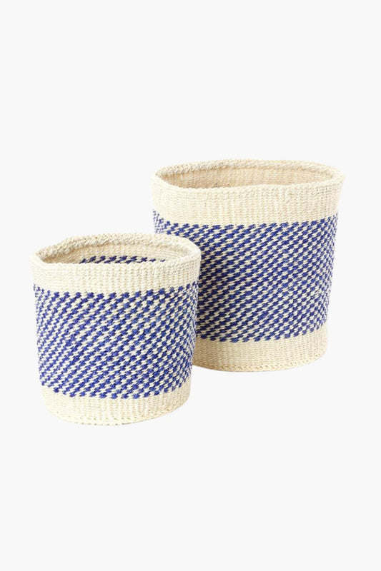 Blue and Cream Twill Sisal Nesting Basket Set