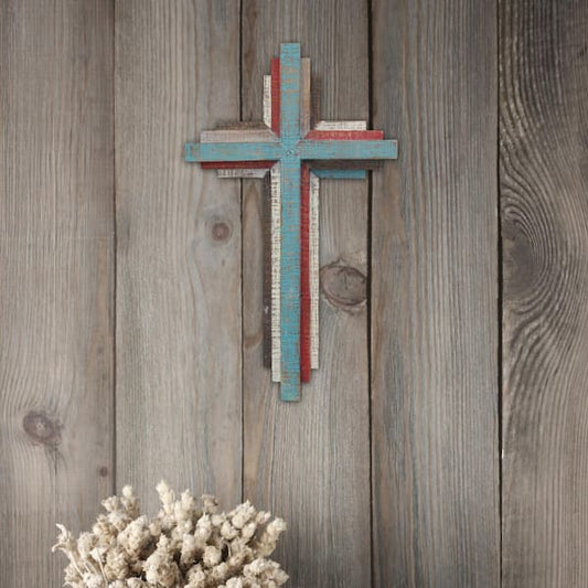 8.5" x 14" 3D Wooden Wall Cross Home Decor, Multicolor