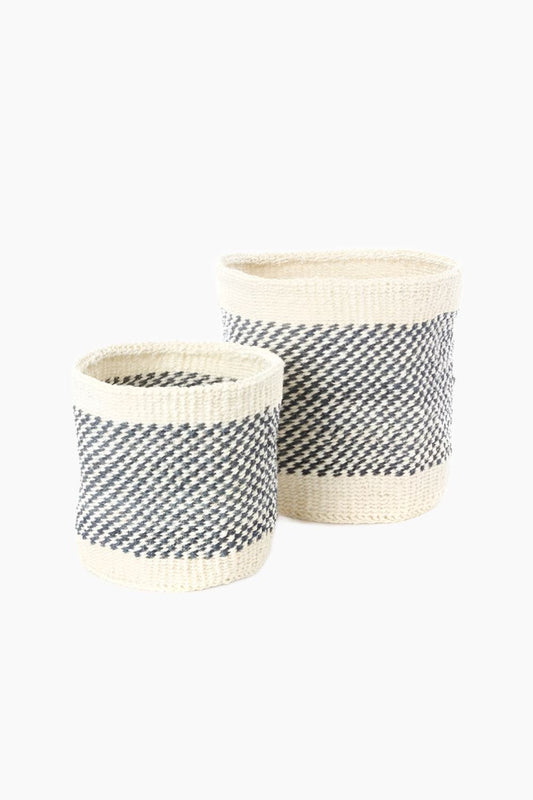 Charcoal and Cream Twill Sisal Nesting Baskets