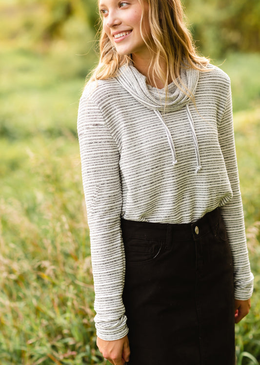 Charcoal Drawstring Cowl Neck Top