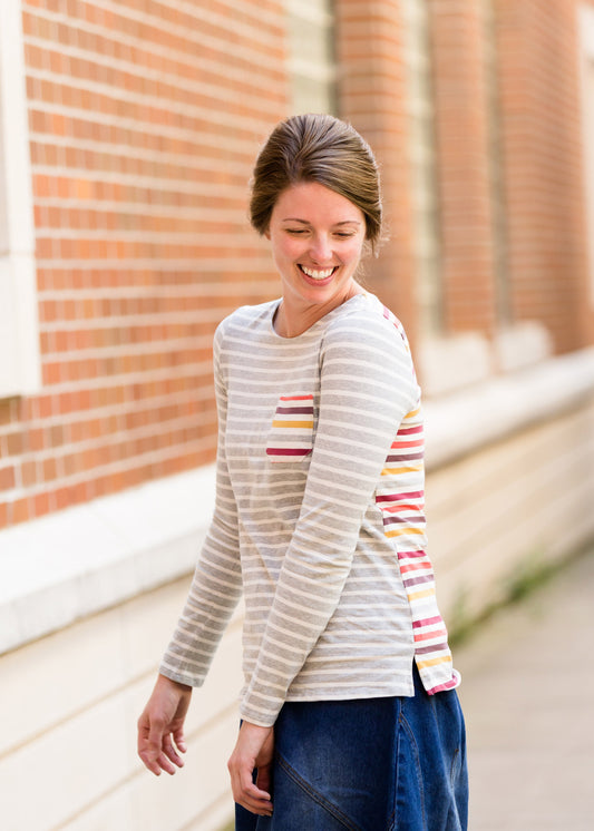 Contrast Multi Stripe Pocket Tee