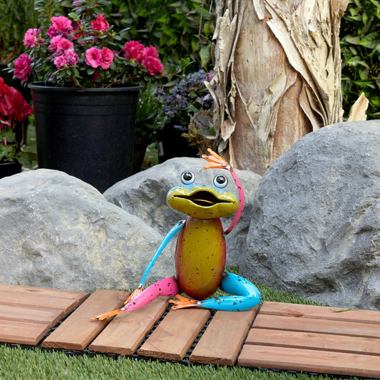 Colorful Metal Stretching Yoga Frog Decorative Garden Statue