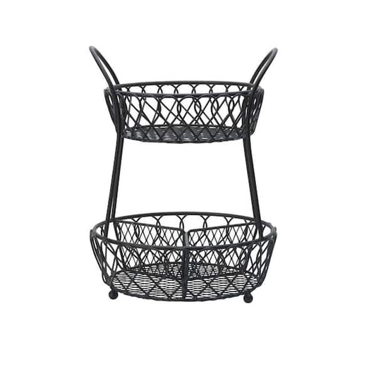 Round Fruit Basket 2-Tier Divided Black Heavy-Gauge BPA Free