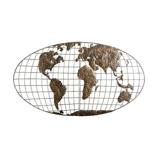 Wall Art World Map 46 in. x 25.5 in. Rustic Metal Iron Gold Brushed Home Decor