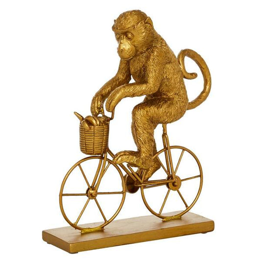 Sculptures Figurine Eclectic Monkey Riding A Bicycle Metallic Gold Stone Decor
