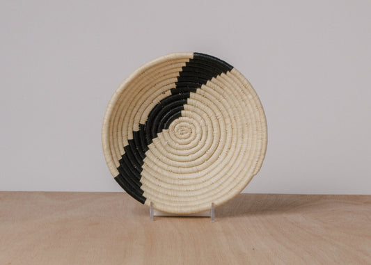 Striped Black + Natural Small Raffia Bowl