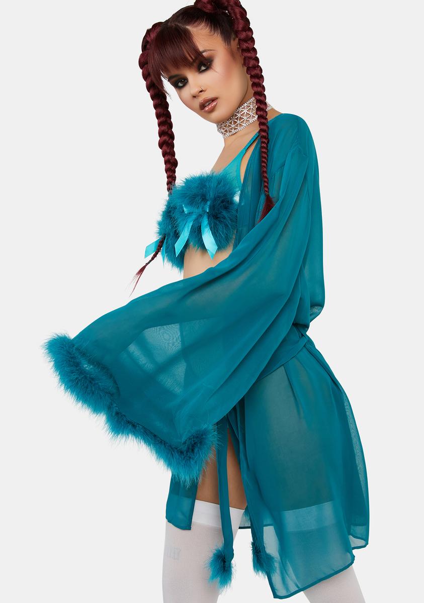 x Bettie Page Teal Feather Robe