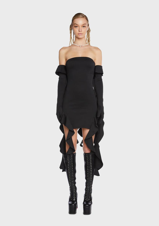 Ruffled Tube Dress With Gloves