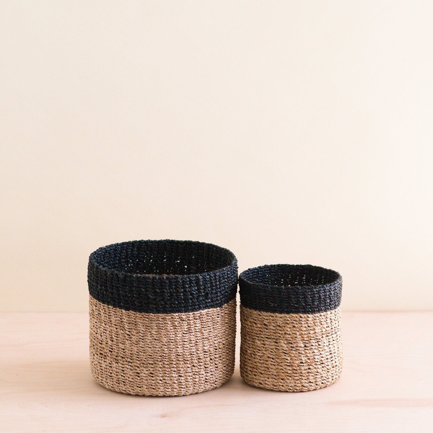 LIKHÂ Natural + Black Tabletop Catch-All Set of 2 - Tabletop Bins | LIKHÂ Baskets LIKHÂ