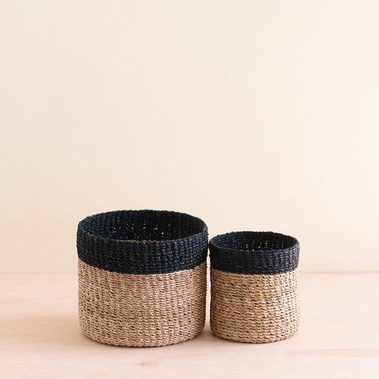 LIKHÂ Natural + Black Tabletop Catch-All Set of 2 - Tabletop Bins | LIKHÂ Baskets LIKHÂ