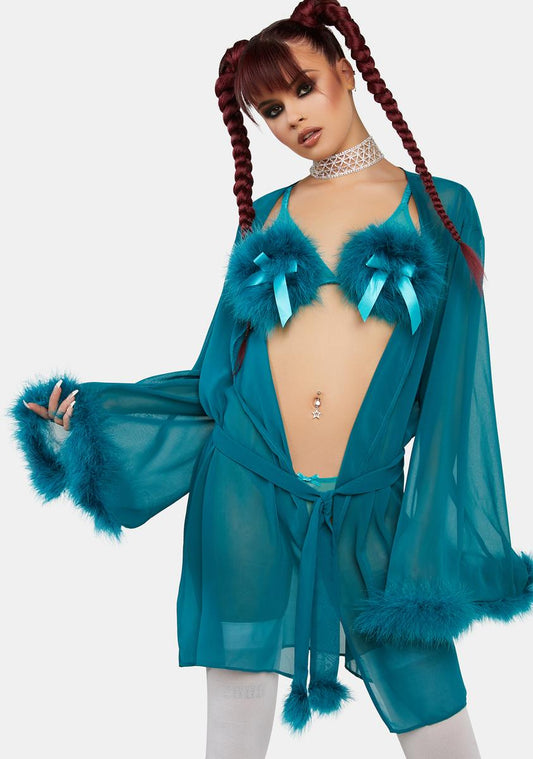 x Bettie Page Teal Feather Robe
