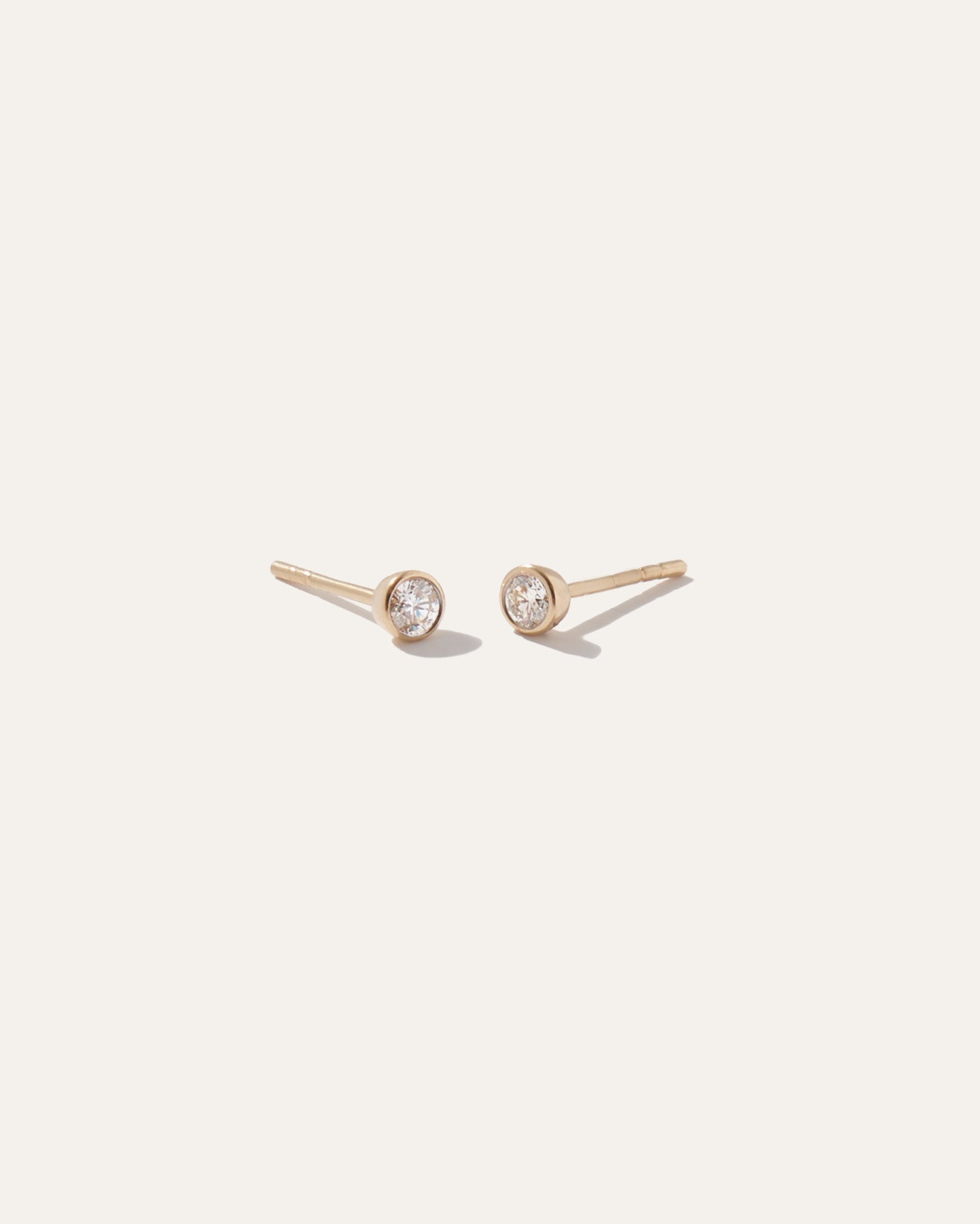14K Gold Round Diamond Petite Bezel Studs