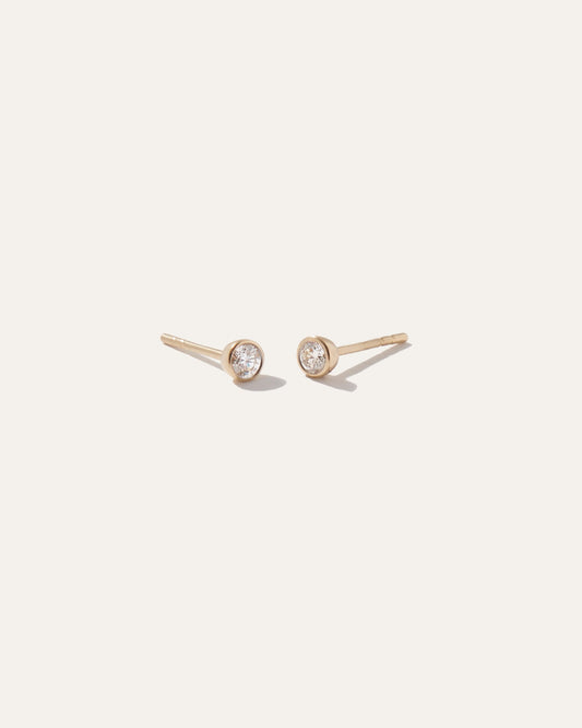 14K Gold Round Diamond Petite Bezel Studs