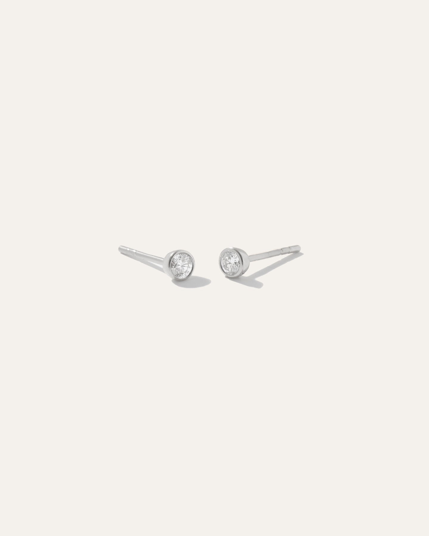 14K Gold Round Diamond Petite Bezel Studs