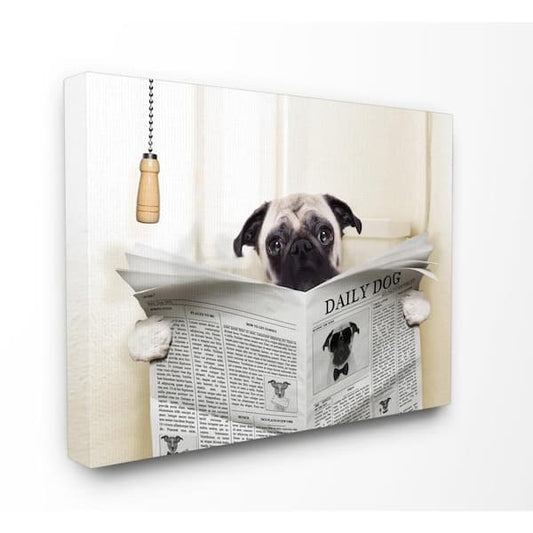 16" x 20" Printed Canvas Wall Art, "Pug Reading Newspaper"