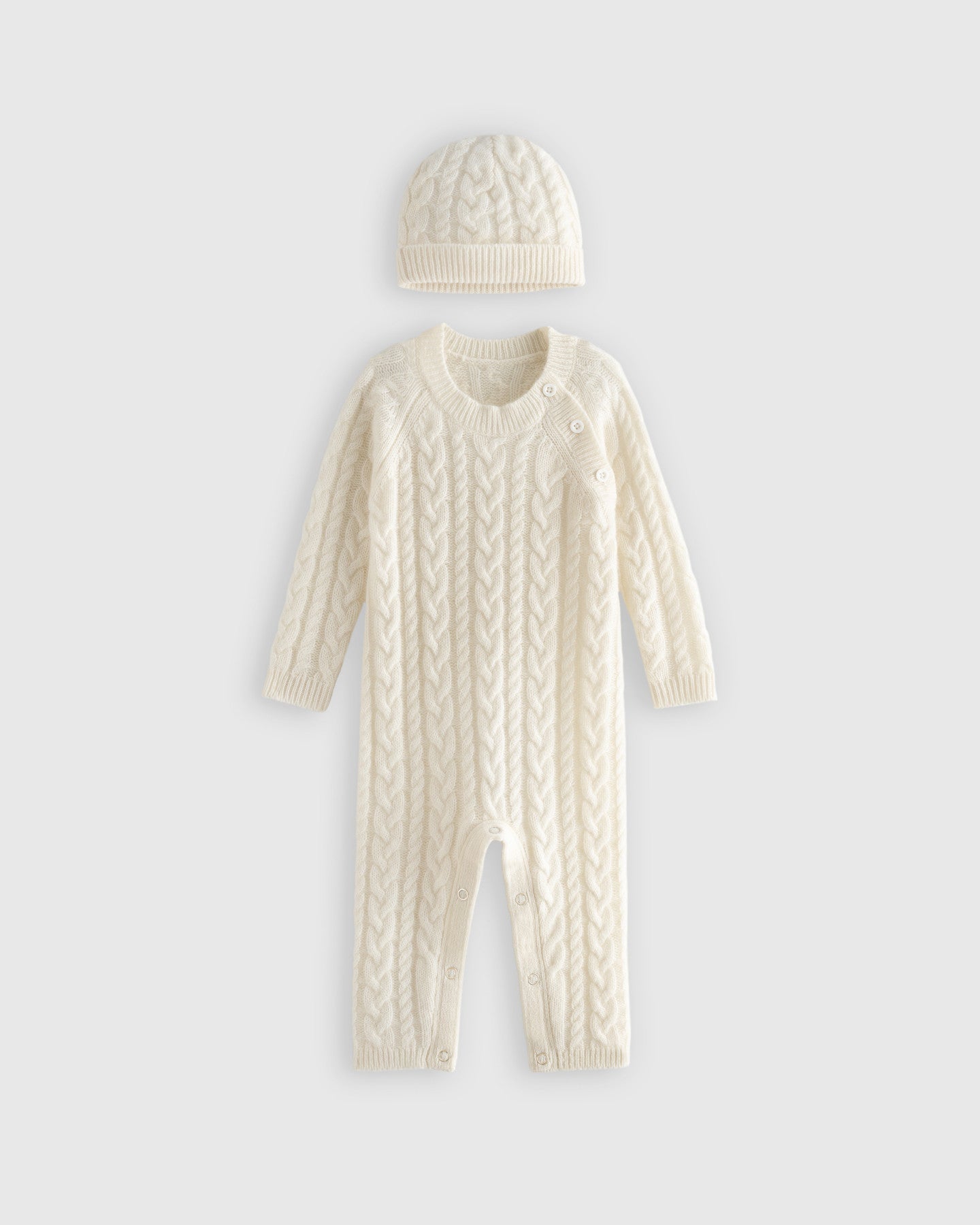 Washable Cashmere Cable One Piece & Hat Set