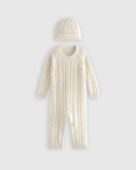 Washable Cashmere Cable One Piece & Hat Set