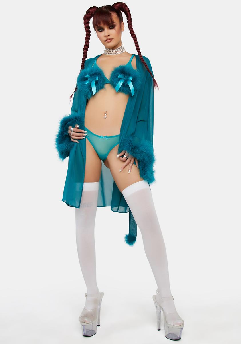 x Bettie Page Teal Feather Robe