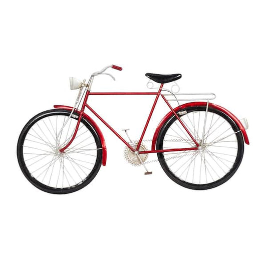 Wall Art Decor Bicycle Vintage Retro-Style 19 in. x 36 in. Red Metal Sculpture