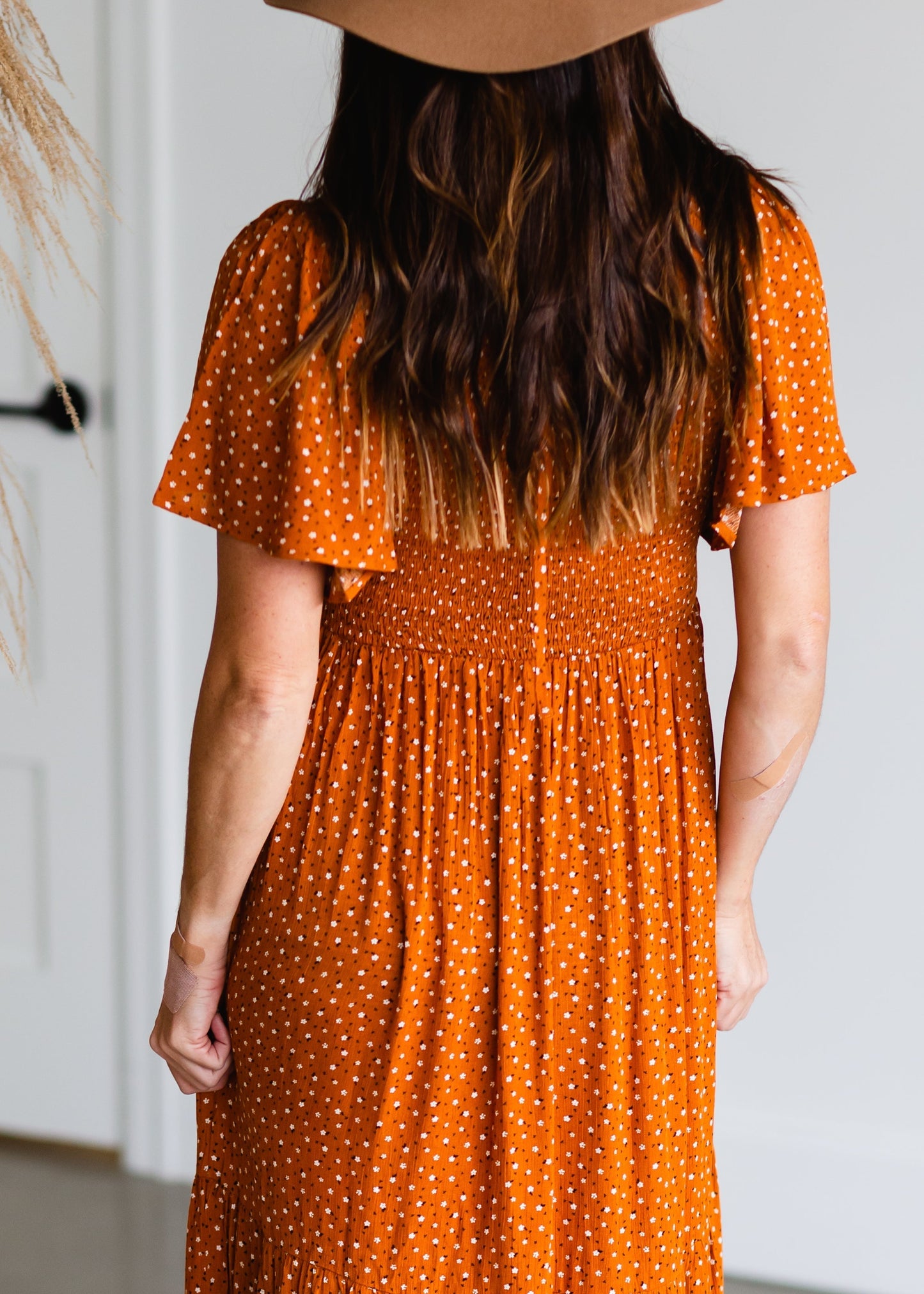 Rust Smocked Flutter Sleeve Floral Maxi Dress - FINAL SALE