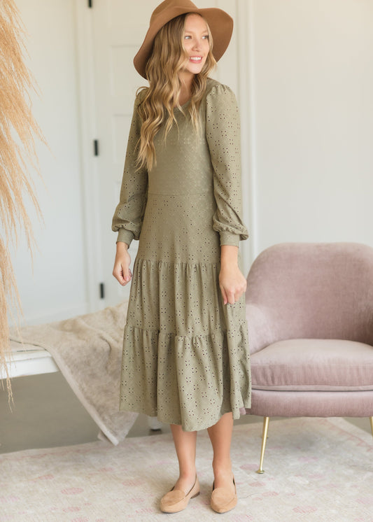 Sage Eyelet Knit Midi Dress - FINAL SALE