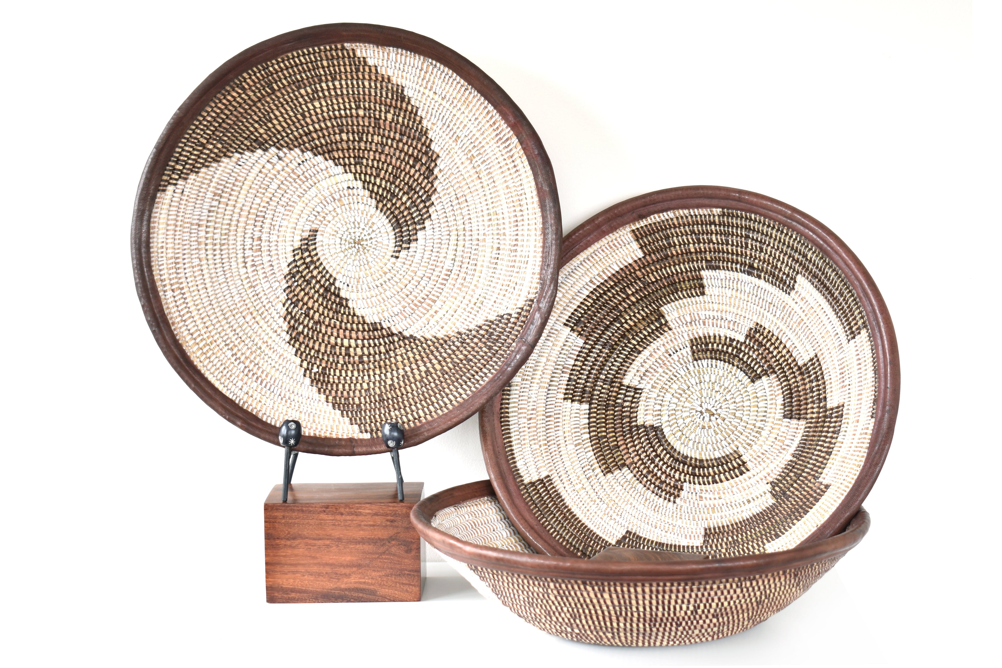 Open Basket with Leather Rim, assorted