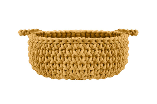 Crochet Flat Basket, Small | MUSTARD