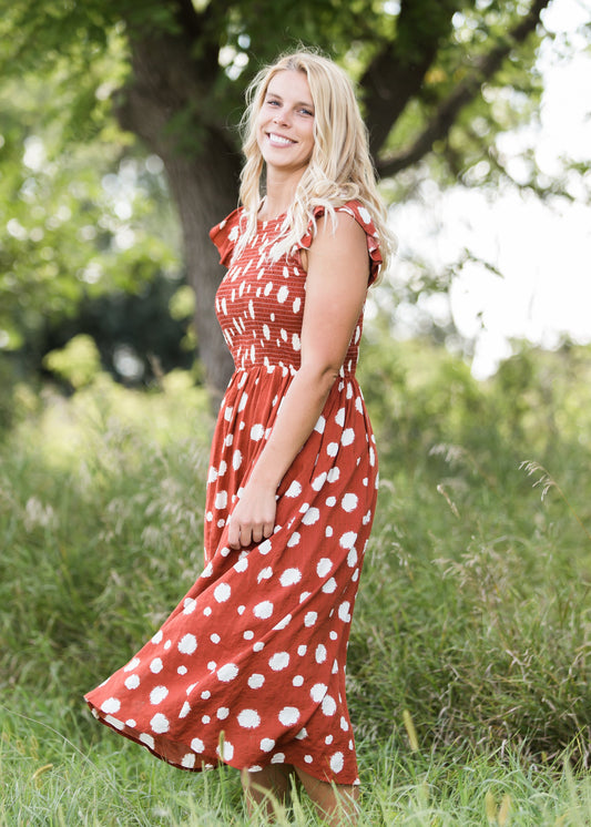 Smocked Brush Detail Midi Dress