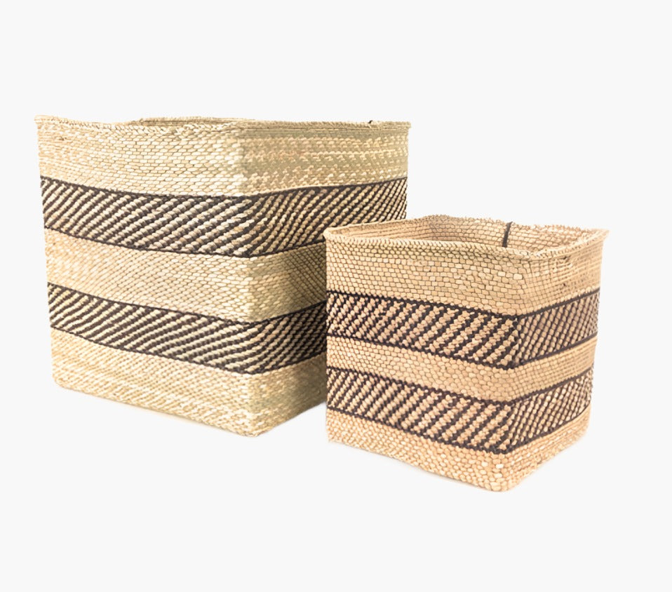 Square Natural with Black Stripe Iringa Basket - No Lid