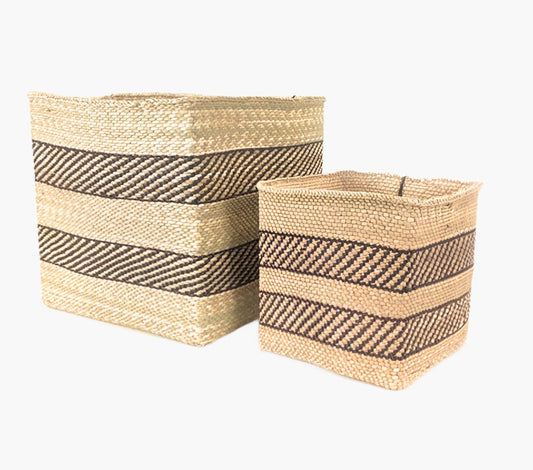 Square Natural with Black Stripe Iringa Basket - No Lid