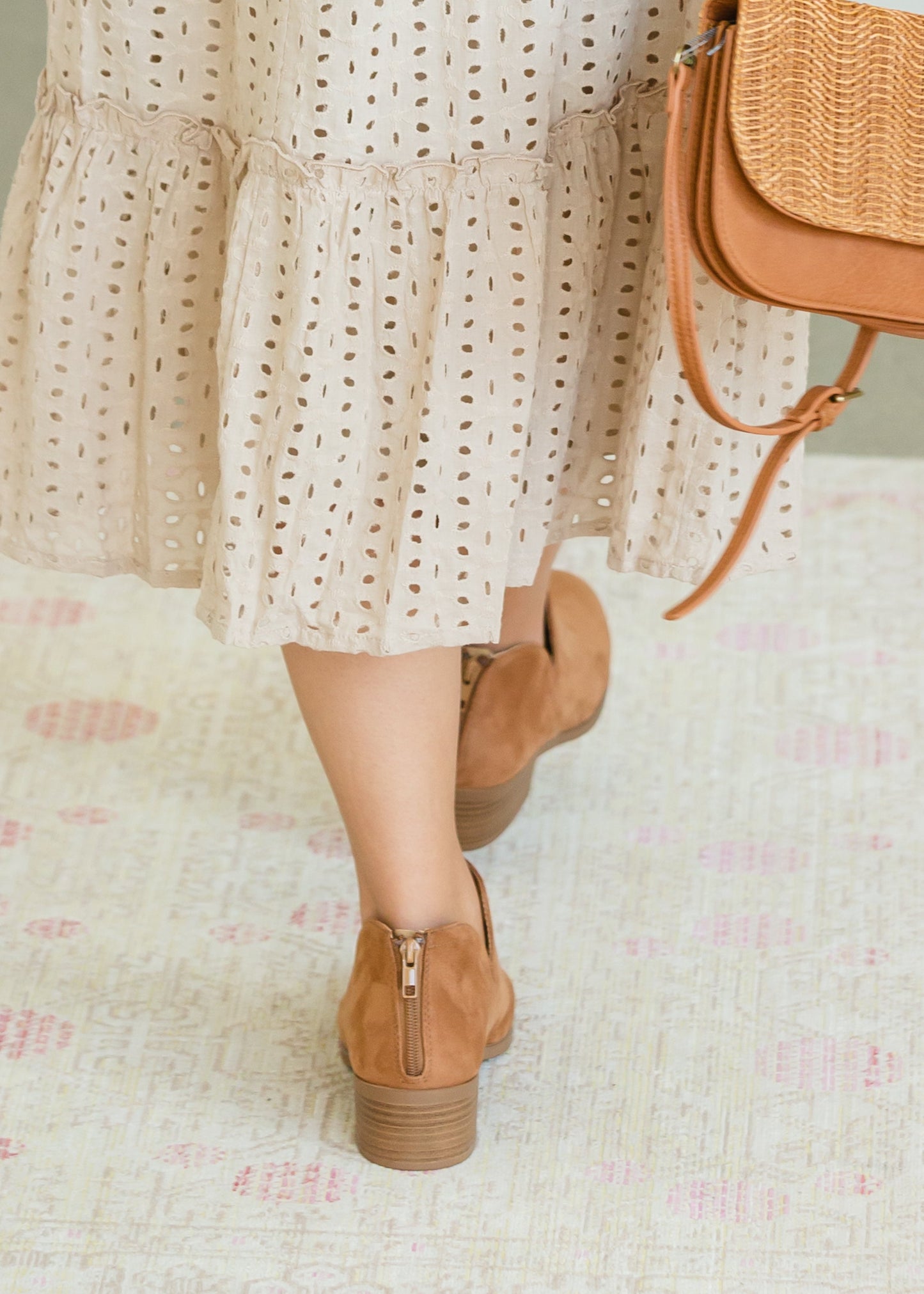 Sueded Back Zip Camel Bootie