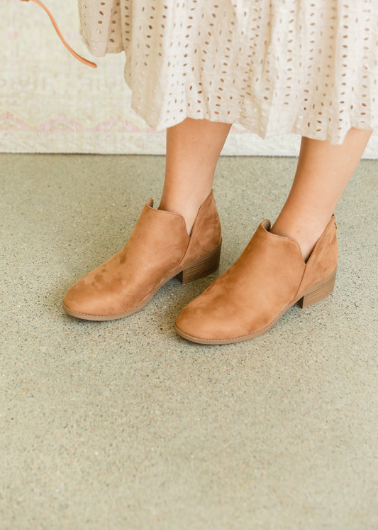 Sueded Back Zip Camel Bootie