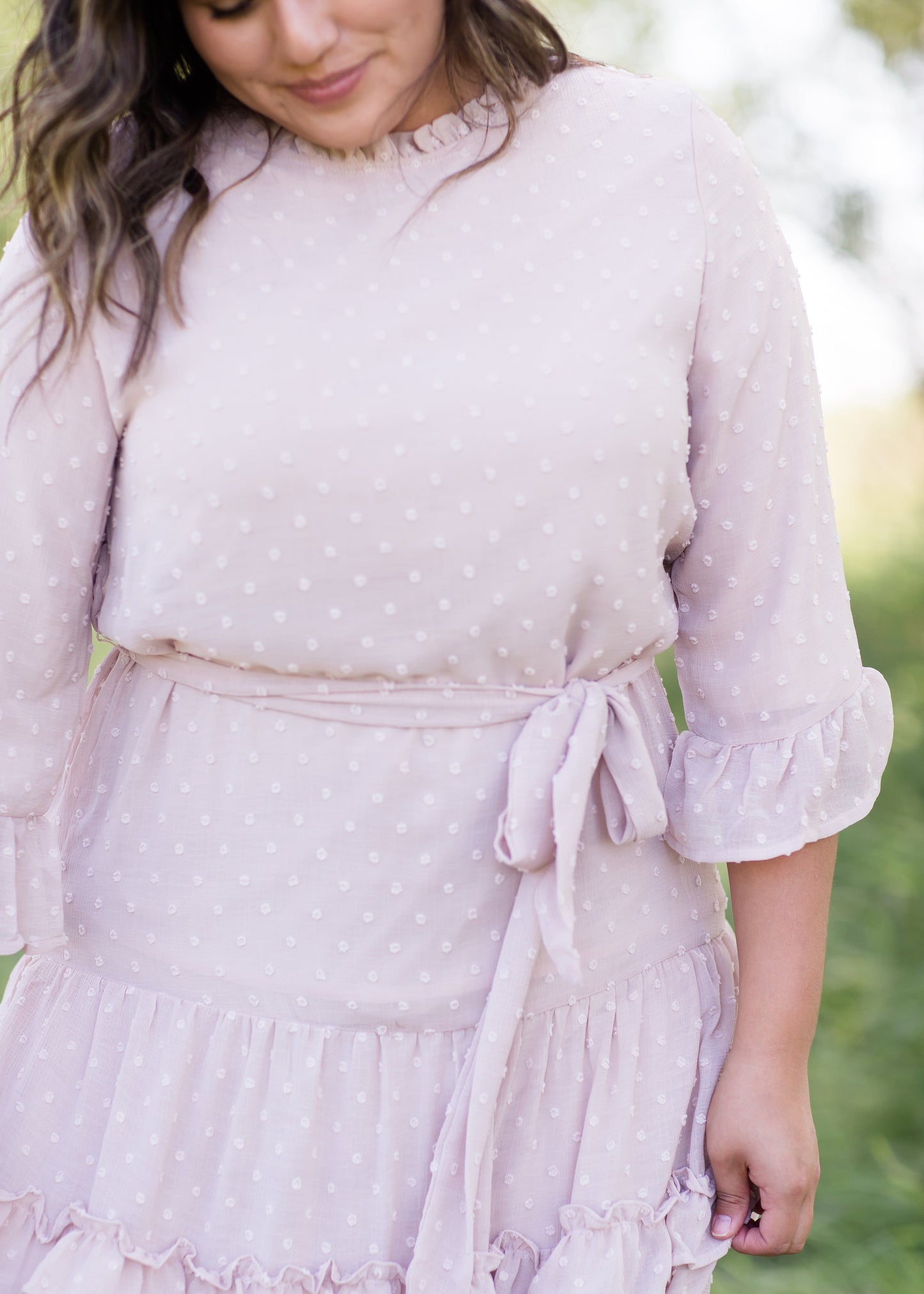 Swiss Dot Embroidered Ruffle Midi Dress