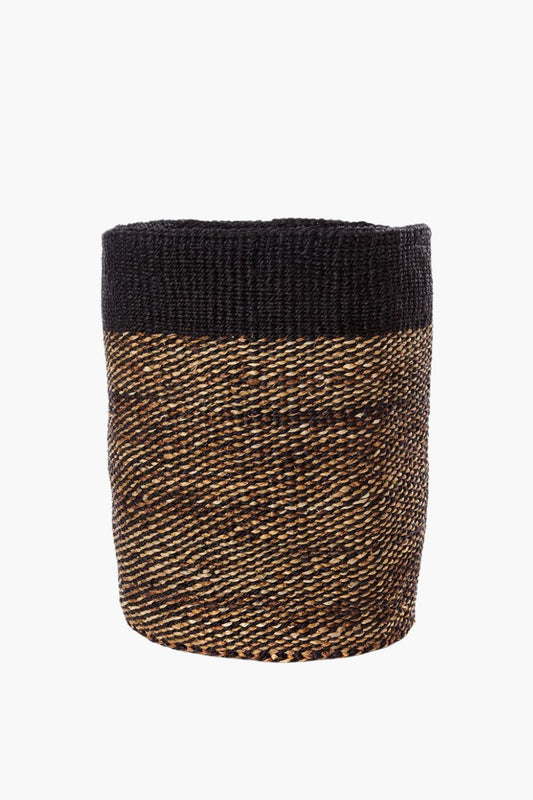 Tall Black Sisal and Banana Fiber Twill Basket
