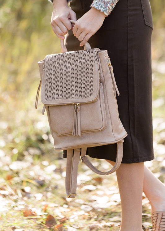 Textured Faux Leather Backpack