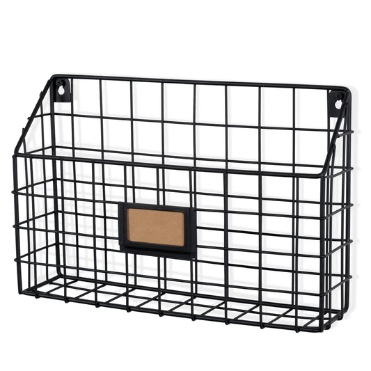 RIVISTA Wire Basket for Office Decor, Wall Mount Magazine holder - 13.25" Width - Set of 1, or 2 - Black - Wallniture