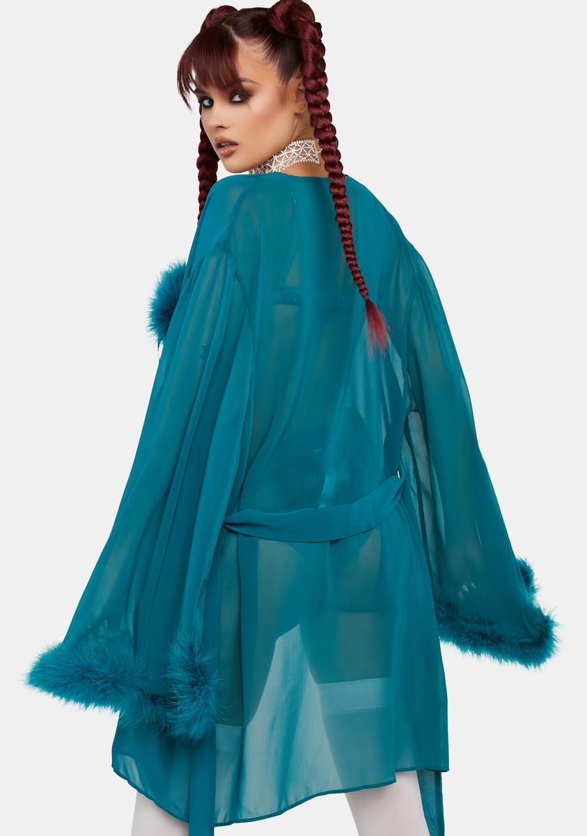 x Bettie Page Teal Feather Robe