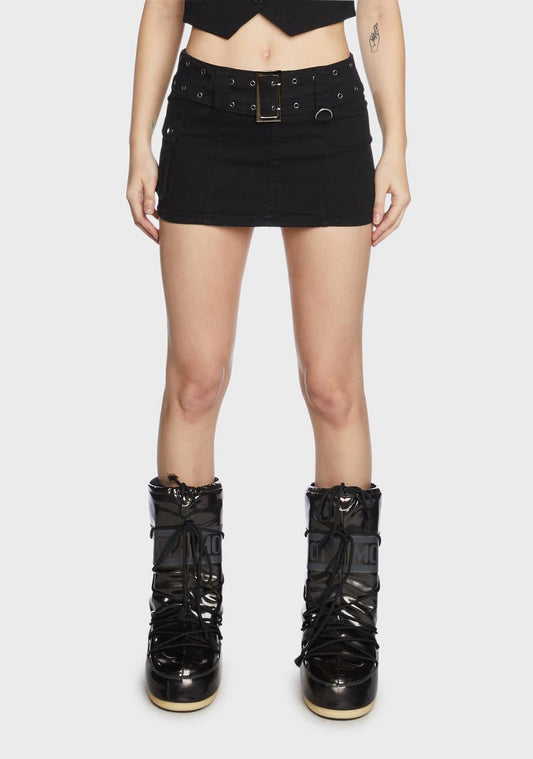 Black Roux Belted Mini Skirt