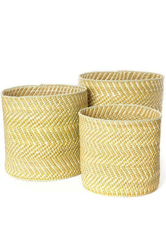 Yellow & Natural Maila Milulu Reed African Baskets - 3 Sizes Available